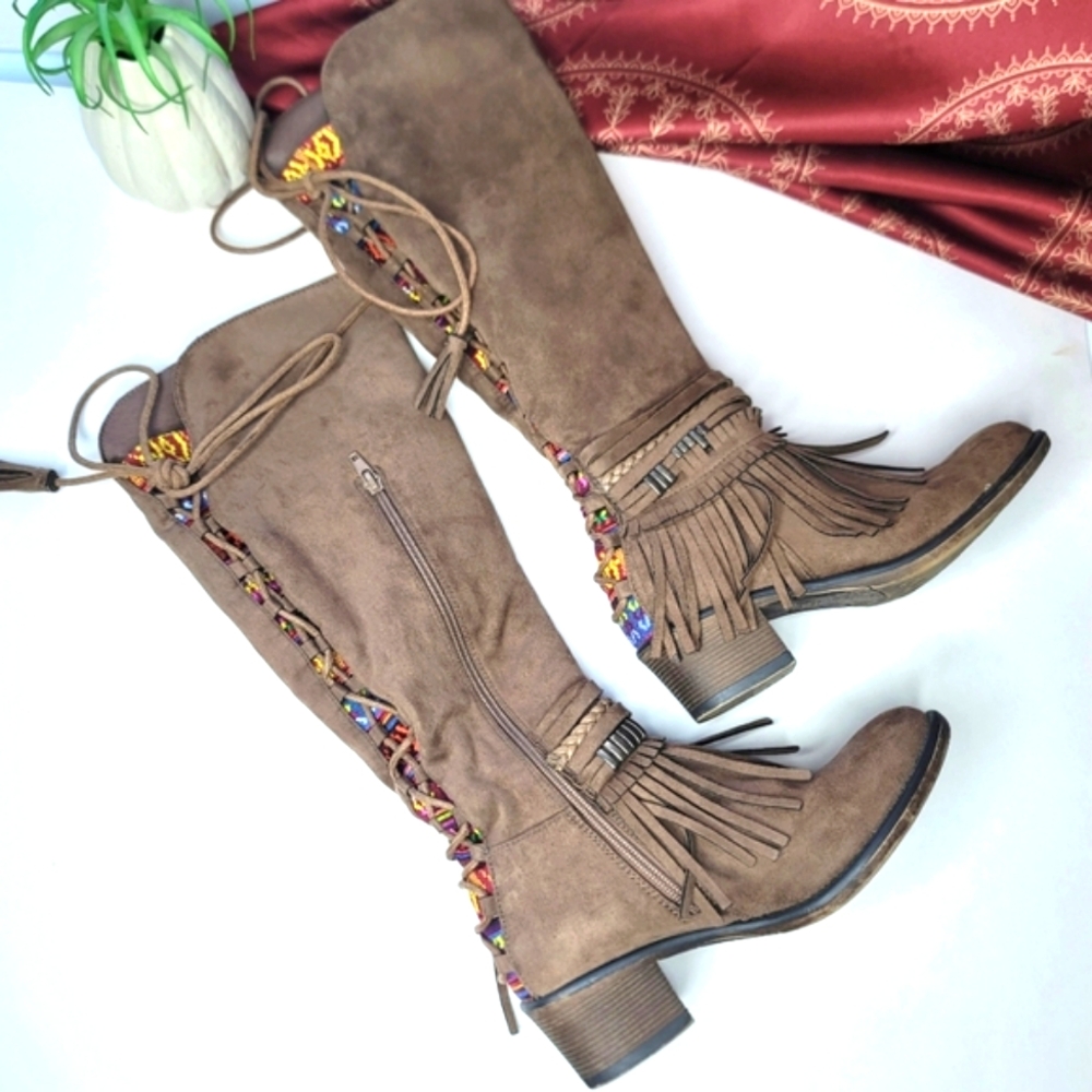 Hot Tomato Boots Zariah Brown Faux Leather Size 6 Boho Western